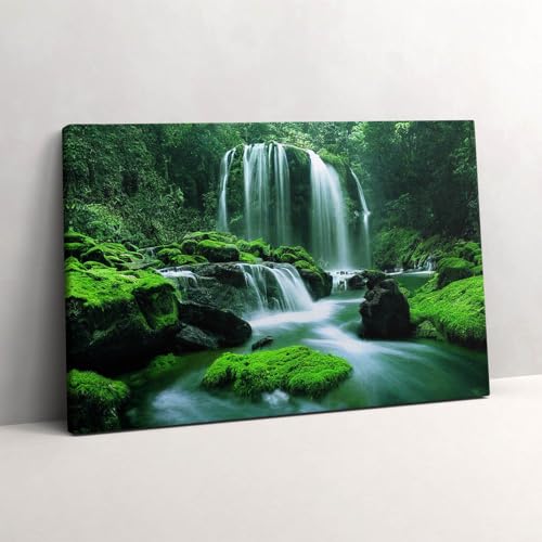 Toile cascade parmi la mousse 60x40cm tableau de décoration murale peinte pour salon