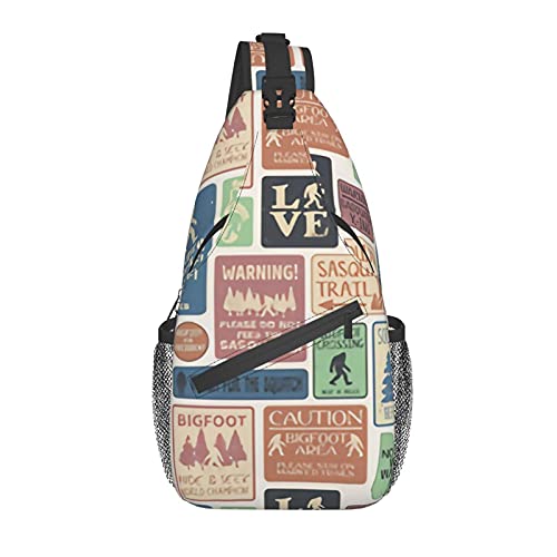 warning bigfoot crossing Cross Chest Bag Diagonally Sling Backpack Travel Hiking Daypack Crossbody Shoulder Bag