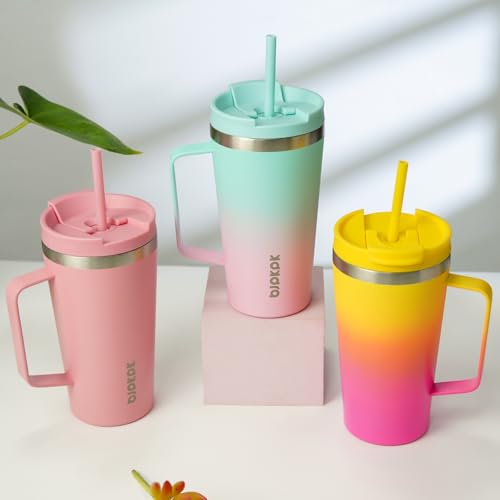 Image of BJPKPK 18oz Insulated Tumbler with Handle, Lid & Straw, Stainless Steel