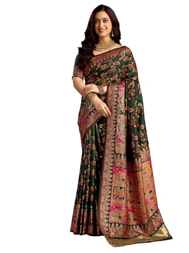 Satrani Women's Silk Weaving Banarasi Saree with Unstitched Blouse Piece