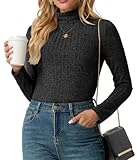  IWOLLENCE Pull à col roulé côtelé pour femme, gris foncé, XL