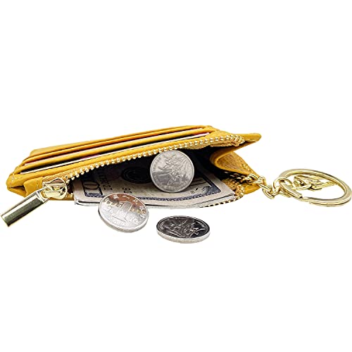 Image of Womens Slim RFID Credit Card Holder Mini Front Pocket Wallet Coin Purse Keychain, Lichee Yellow, small,