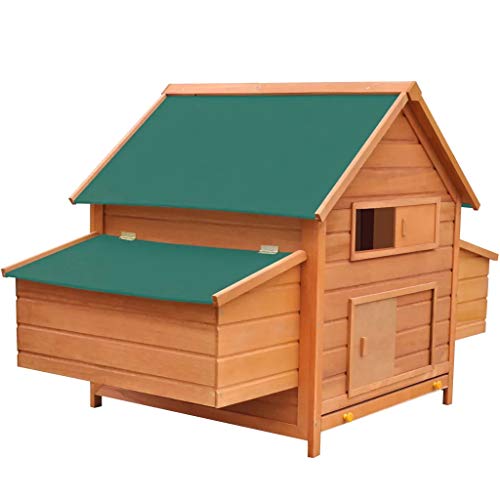 Wakects Chicken Coop Outdoor Wood Built-in Run Cleaning Tray House for Hens Cage for Small Animals Chicken 157 x 97 x 110 cm