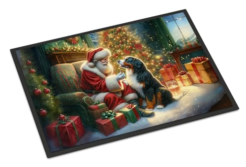 Caroline's Treasures DAC4069JMAT Bernese Mountain Dog and Santa Claus Doormat Front Door Mat Indoor Outdoor Rugs for Entryway, Non Slip Washable Low Pile, 24H X 36W