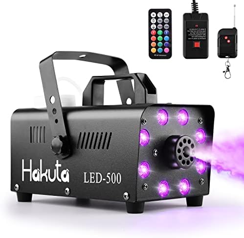 Fog Machine, HAKUTA Automatic Spray Smoke Machine with 8 LED Lights and 13 Colorful LED Lighting Effects, 500W and 2000CFM Fog LED Fog Machine, Perfect for Wedding, Christmas, Halloween, Performance