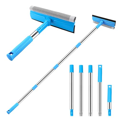 Image of SetSail Window Squeegee, 2 in 1 Window Cleaner Tool with 57-in Extension Pole and Sponge Professional Squeegee for Window Cleaning Car Windshield Glass Shower, Blue