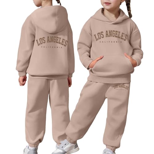 Générique - Survêtement Enfant Fille Ensemble de Sport 2 Pièces Sweat à Capuche et Pantalons Jogging Tenues Sweat Suit Casual Lettre Imprimés Tendance Unisex Costume Jogging de Loisirs Ample (03 Khaki, 8-9 Years)