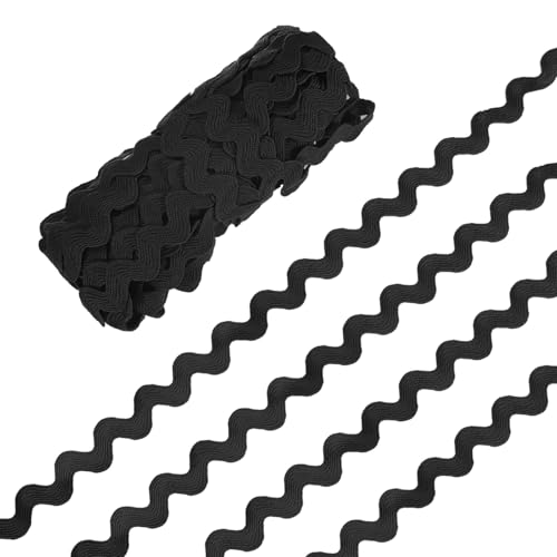 M METERXITY Rick Rack Trim, 10 Yard 10mm / 0.4 Inch Wave Bending Fringe Trimming Ribbon for Sewing/DIY Crafts/Clothes/Decoration, Polyester RIC Rac Trim [Black]