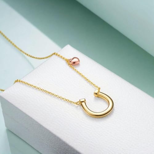 KQF 14K Real Gold Lucky Horseshoe Necklace Solid Gold Heart Charm Pendant jewelry Birthday Gift for Women2