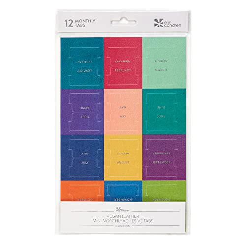 Image of Colorful Vegan Leather Mini Sticky Tabs + 12 Month Metallic Sheet for Folders, Pages Organize your files, books and diaries with these sticky tabs from January to December Erin Condren
