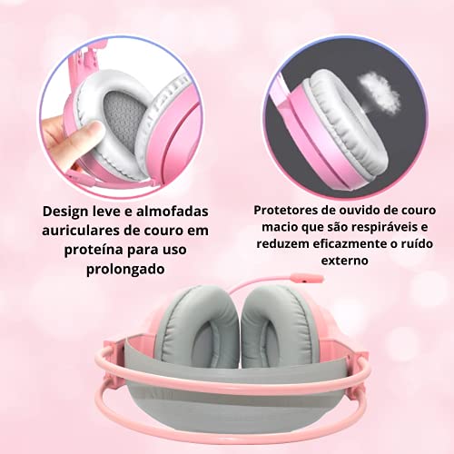 HEADSET FONE GAMER COM MICROFONE E LED P3/P2 - KP-GA04 ROSA