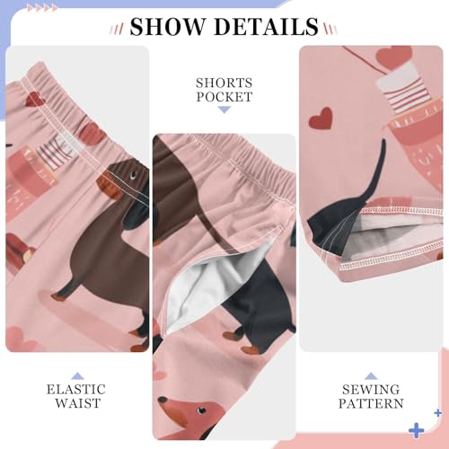 Dachshund Sweet Love Boys Long Pants Soft Trousers Elastic Waist Kids Lounge Bottoms with Pockets S-XL4