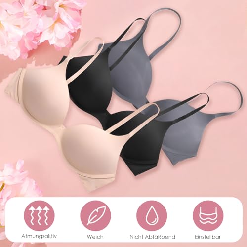 3er Teenager Mädchen BH Bralette Ohne Bügel 36/80AB, Bügellos, Nahtlos Soft Alltags-BH Set Damen, Für 12-18 Jahre Kinder Mittelschülerin T-Shirt