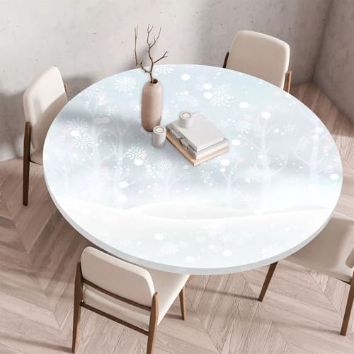 Treer Impresión 3D de Invierno Mantel Redondo Antimanchas, Mantel Mesa Redonda con Ajustable Borde Elástico, Reutilizable Lavable Manteles de Mesa para Picnic Comedor Cena (Copos de Nieve,110cm)