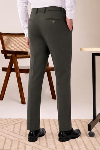 Image of SaintX Men's Premium 4-Way Comfort Stretch Formal Trousers | Smart Sweat Wicking Wrinkle Free Fabric | Smarter Techno Flex Expandable Waistband | Stylish Slim Fit | Daily Office Wear