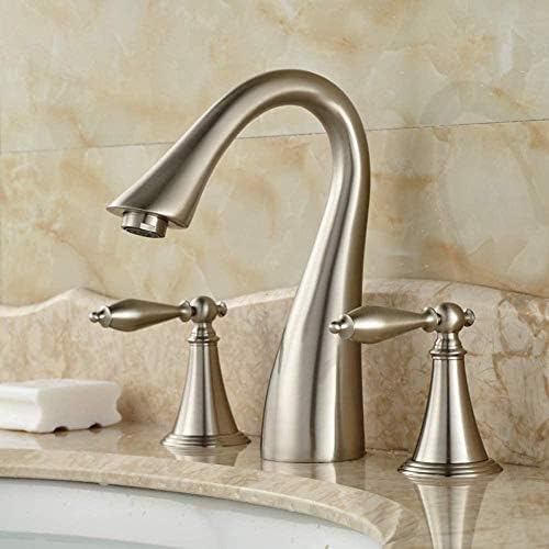 Robinet mitigeur de salle de bain anti-traces nickel brossé pour évier 3 trous