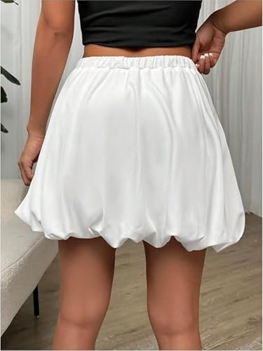 Women's Elastic Waisted Bubble Mini Skirt Ruffle A Line Loose Fit Y2K Short Skirts4