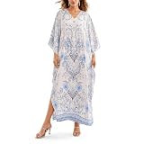 Oussum Women Long Maxi Plus Size Polyester Kaftan Caftan Gown Beach Party Casual Dress, White Plus Size Maxi Kaftan, One Size Plus