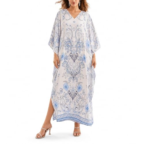 Image of Oussum Women Long Maxi Plus Size Polyester Kaftan Gown, Womens Kaftan Dresses Lounge Resort Wear, Plus Size Kaftan