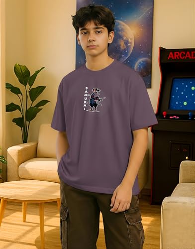 Image of Samurai Warrior Oversized T-Shirt for Kids 4-17 Years | Anime Samurai Front & Back Print | Boys & Girls Cotton Casual Tee