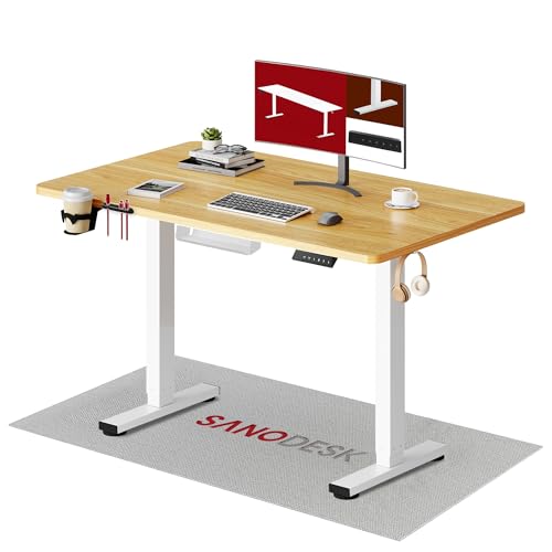 SANODESK Höhenverstellbarer Schreibtisch 110×54 cm – Kompakter Standing Desk mit praktischem...