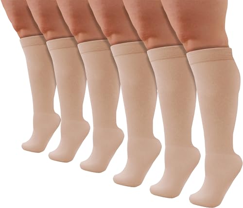 Image of Winterlace Womens Queen Size Trouser Socks, 6 Pairs Knee High Dress Socks Stretchy Silky Soft