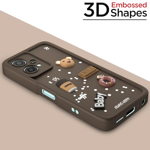 Image of Pikkme Back Cover for Oneplus Nord Ce 2 Lite 5G | Cute Fun Cartoon 3D Bear Silicone Full Body Protection Bumper Case (Brown)