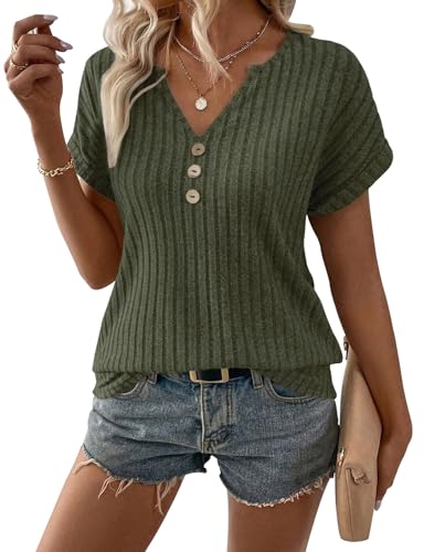 LURANEE Womens Short Sleeve Sweaters V Neck Tops Lightweight Dressy Casual Shirts Work Blouses S-XXL
