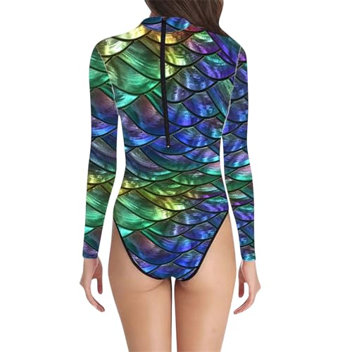 Elegante traje de baño de mujer con estampado de escamas de pescado perfecta síntesis moda comodidad para trajes de baño, marine, XL