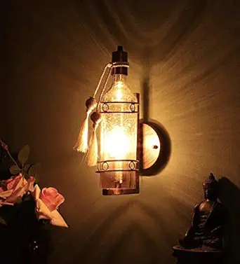 SINOMAN Golden Antique Design Aluminium Wall Light Sconce Lamp with Glass Shade for Dining | Bedroom | Living Room (with Bulb,corded-electric)