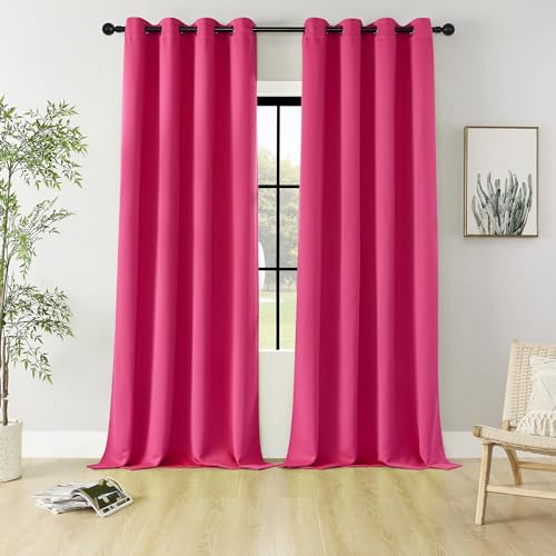 Image of HUTO Blackout Bedroom Window Curtains Drapes - Antique Copper Thermal Insulated Privacy Protect Curtains Drpaeries for Living Room, 2 Panels, 52 x 120 Inch, Hot Pink