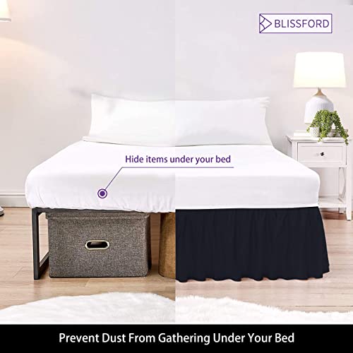 Ruffled Bed Skirt With Split Corners - Queen, Navy, 21 Inch Drop Cotton Blend Bedskirt (Available In And 16 Colors) - Blissford Dust Ruffle. #TOP3