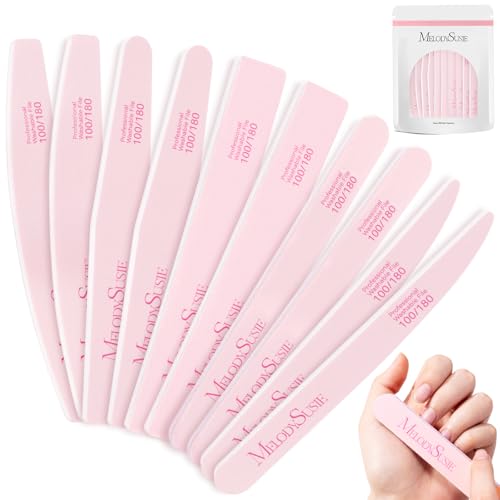 Image of MelodySusie 10Pcs Nail Files 100 /180 Grit, Mixed-Shape Double Sided Emery Boards Bulk Pack for Acrylic, Gel and Natural Nails, Professional Manicure Pedicure Shaping Tools for Home Salon, Pink