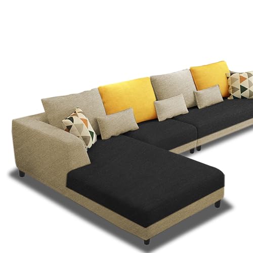Image of Galib LHS 6 Seater L Shape Sofa Set for Living Room (Cream Black Fabric) Premium Fabric Sofa