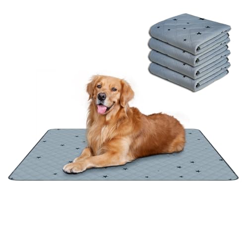 Image of RIOUSSI Washable Pee Pads for Dogs, Reusable, Absorbent, Leakproof, Non Slip Pet Puppy Pads for Potty Training. Gray Stars, 24x36 Inch(4pack)