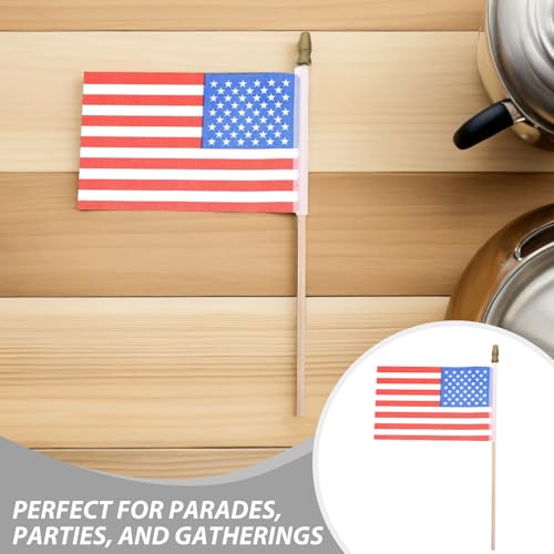 Banderas patrióticas de mano en pack de 12 piezas de madera para decoración de eventos y desfiles 4