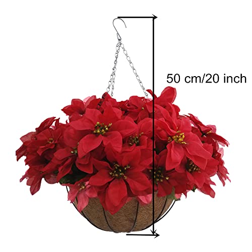 Flo-Mynse Hanging Basket Artificial Flowers Artificial Poinsettia Flowers For Garden Home Decoration (Red) #TOP1
