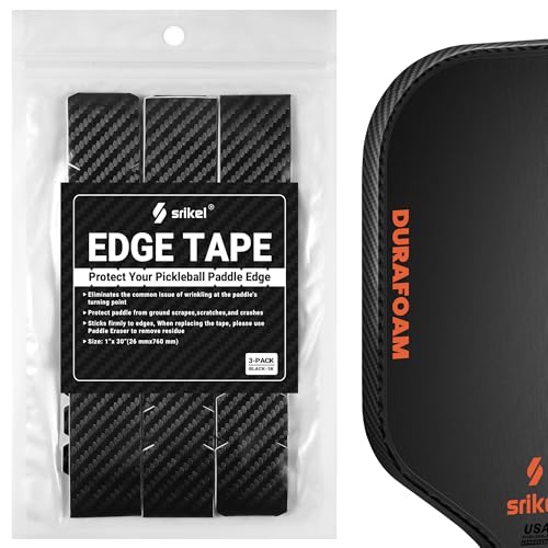 Srikel Pickleball Edge Guard Tape – Pickleball Paddle Edge Protection Tape 3 Pack, Head Edge Guard for 16MM Rackets,Easy Application,No Wrinkling,26MM Width Black 3K