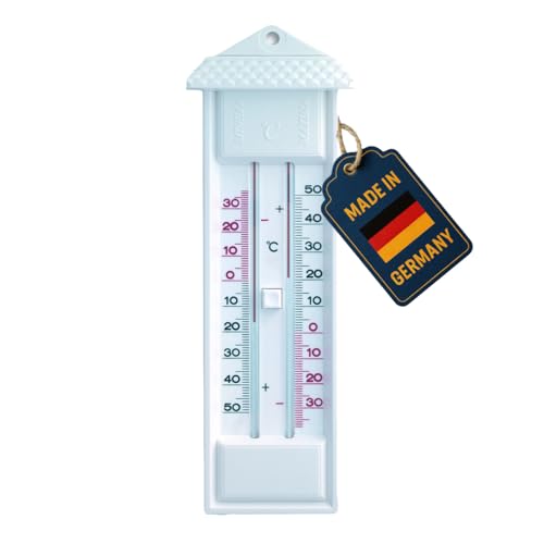 TFA Dostmann Analoges Maxima-Minima-Thermometer, 10.3014.02, Höchst und Tiefstwerte, Wetterfest, Temperatur innen oder außen messen, Weiß, L 80 x B...