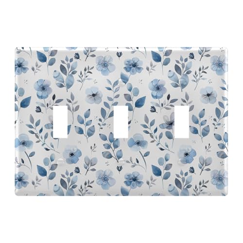 Light Switch Cover Blue Flowers Floral Spring Wall Plates for Electrical Outlets 3 Gang 202b5333