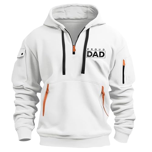 Mens American Flag Hoodies USA Patriotic Dad Printed Quarter Zip Long Sleeve Hooded Sweatshirt Tactical Cargo Pullover