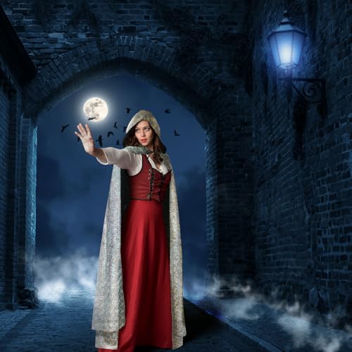 AYBUY Silber Umhang, Vampir Umhang mit Kapuze Lange Cape, Vampir Kostüm, Umhang Mittelalter für Halloween Weihnachten Karneval Kostüm, 150cm