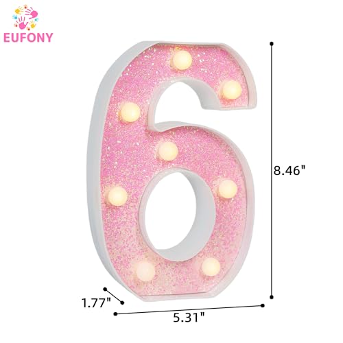Image of Pink Glitter Marquee Light Up Numbers, LED Number Lights Battery Operated for Girls 6th 16th Pink Birthday Party Table Decorations, 2026 Graduation Party Decor, Number 6 Sign Warm White Lights