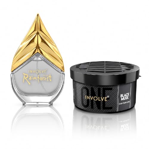 Image of Involve ONE Black Musk Car Perfume & Rainforest Crystal Rain Spray Air Car Perfume Combo (Pack of 2) | Long Lasting Fragrance | Car Fresheners | Car Accessories Interior | Car Accessories 2026