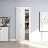 JUBEST 30in. x 80in. Bifold Door, 1 Panel Primed Bifold Interior Doors, Hollow Core Bi Fold Closet Door with Hardware Kit Include, Folding Doors for Laundry, Pantry & Bedroom