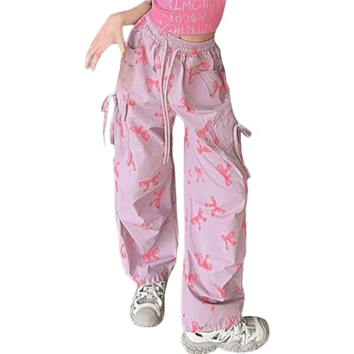 Moonker Teen Girls Baggy Palozzo Pants Loose Wide Leg Straight Elastic Waist Casual Trousers Bow Little Girls3