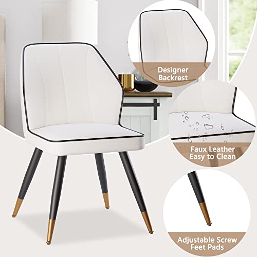 Apeaka Faux Leather Dining Chairs Set Of 2, Modern Upholstered White Kitchen Dining Room Chairs Armless Accent Side Chairs With Metal Legs #TOP3