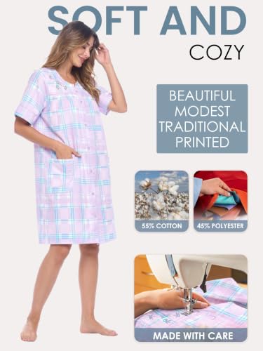 Image of Casual Nights Women's Snap - Front House Dress Short Sleeve Woven Housecoat Duster Lounger Robe with Pockets
