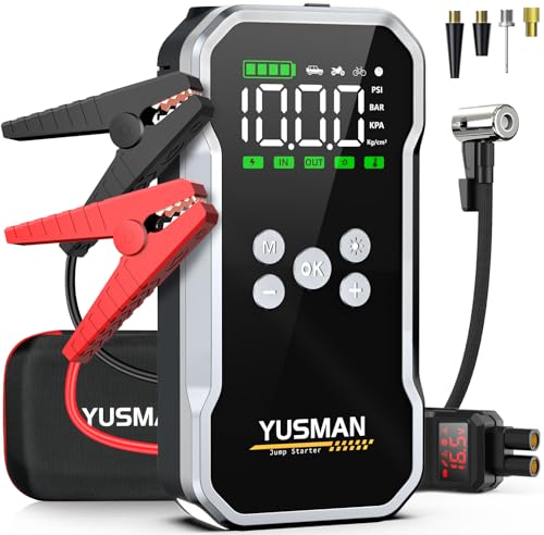 Jump Starter, 6000A Car Jump Starter with Air Compressor, 150PSI Jump Starter Pack (10.0 Gas/7.0L Diesel), 12V Battery Jump Starter with Display, Smart Jumper Cables, 2 LED Light