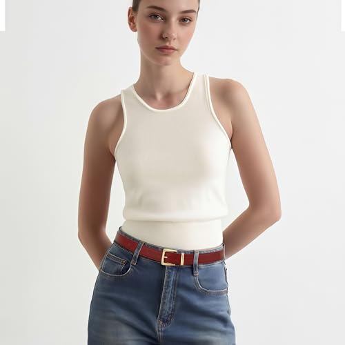 Women's Casual Belts with Gold/Silver Buckle for Jeans Pants Dresses Ladies Stitched Waist Belt2